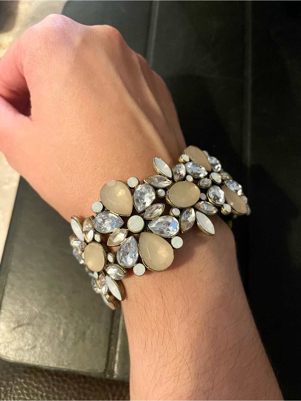 Crystal and Beige Floral Statement Bracelet